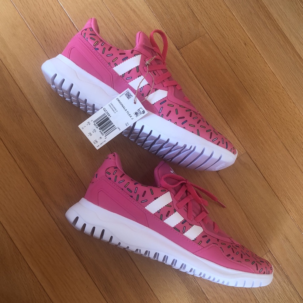 NWT Adidas The Simpsons Donut Originals Flex J US 7 UK 6.5 PINK Sneakers Shoes